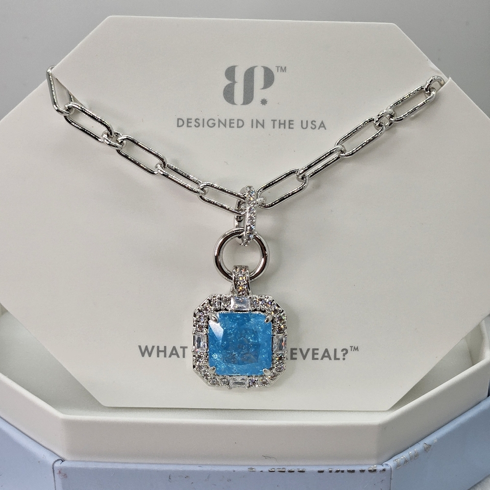 BP Silver Necklace with Blue Pendant